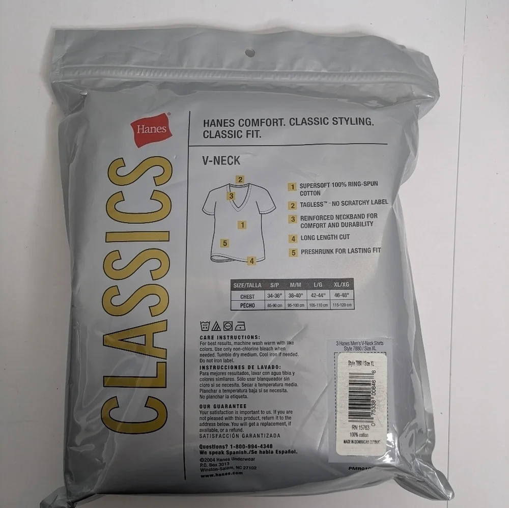 NWT Hanes Classics VNeck 3 Shirts 100% Cotton XL